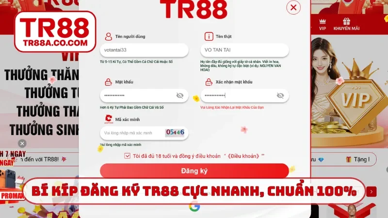 Bí kíp đăng ký TR88 cực nhanh, chuẩn 100%